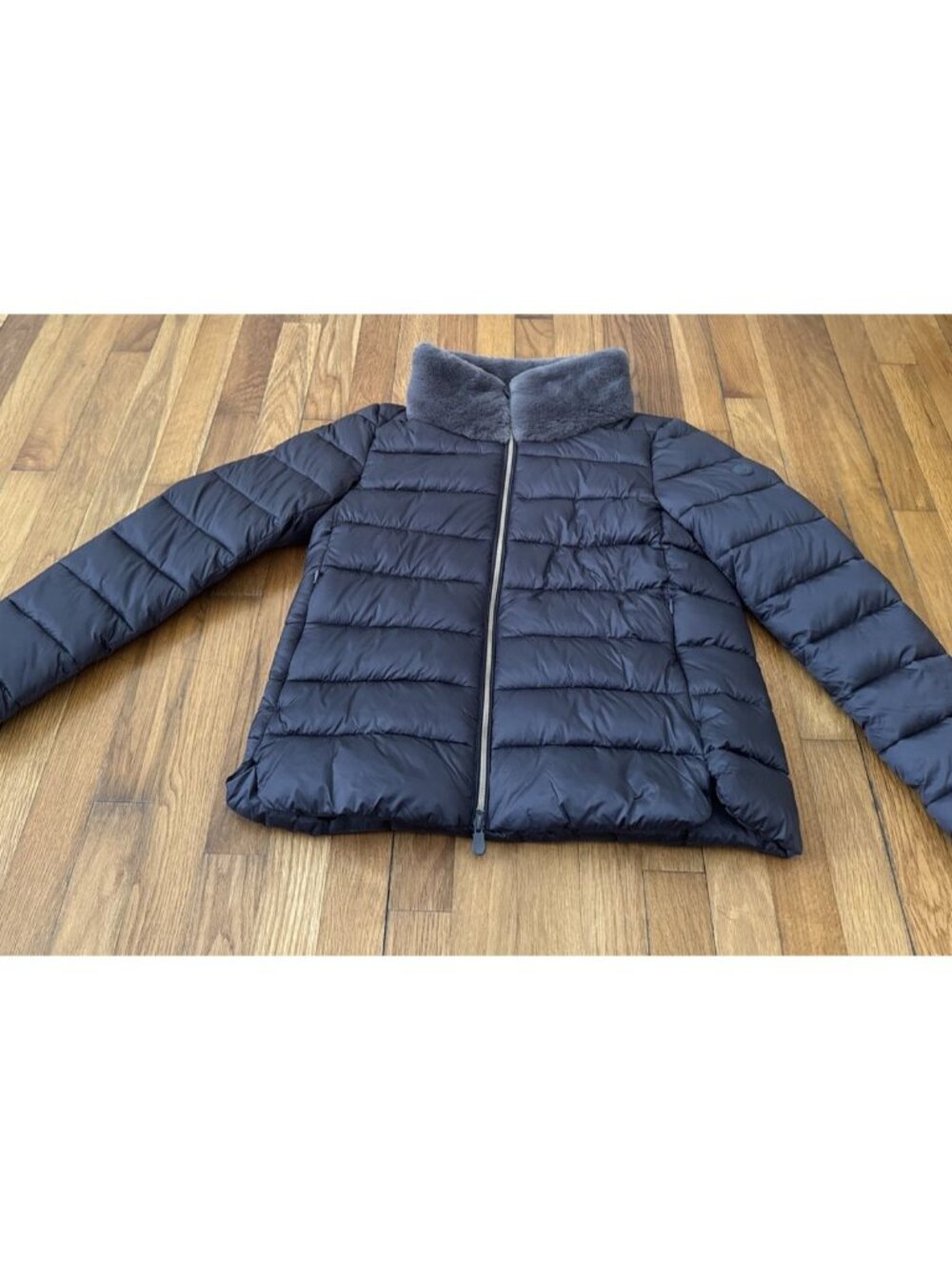 Save The Duck Women’s Puffer Jacket Gray Faux Fur Collar Plumtech Size 2/M